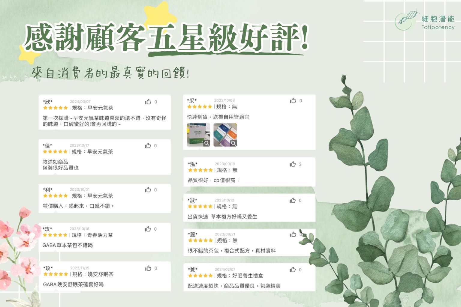 細胞潛能生物科技有限公司 感謝顧客五星好評! 來自消費者最真實的回饋!